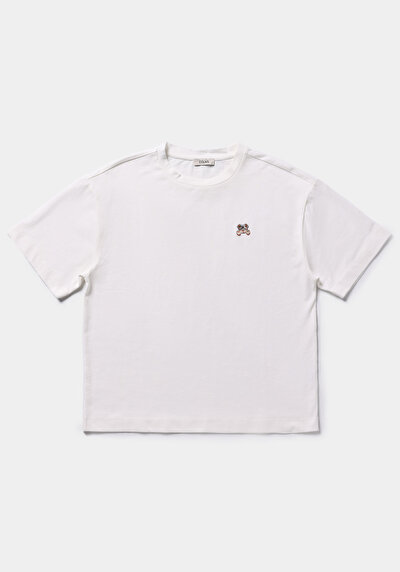 Image de T-shirt À Manches Courtes Blanc Boyfriend Fit Brodé Femme
