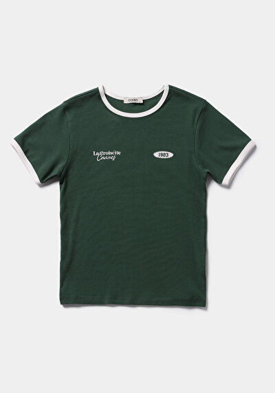 Image de T-shirt À Manches Courtes Vert Slim Fit Imprimé Femme