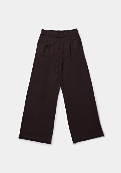 Afficher les détails de Pantalon Marron Straight Leg High Rise En Sergé Regular Fit Femme