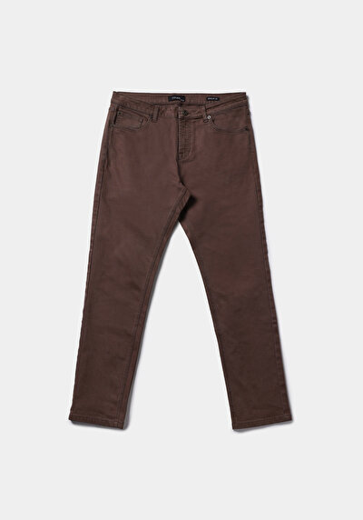Afficher les détails de Pantalon Marron Straight Leg Medium Rise En Sergé Regular Fit Homme