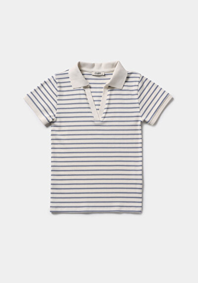 Image de Chemise Polo À Manches Courtes Bleu Rayé Slim Fit Femme