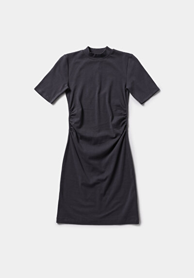 Afficher les détails de Robe Anthracite Slim Fit Manches Courtes Mini Côtelé Femme