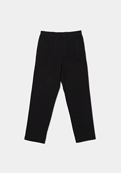 Afficher les détails de Pantalon Noir Straight Leg High Rise En Sergé Regular Fit Femme