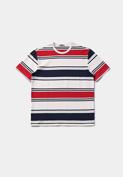 Image de T-shirt À Manches Courtes Blanc Comfort Fit Rayé Homme