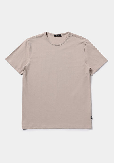 Image de T-shirt À Manches Courtes Beige Regular Fit Droit Homme