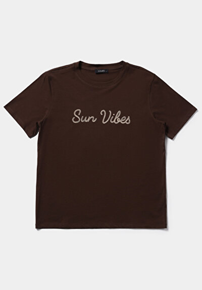 Image de T-shirt À Manches Courtes Marron Regular Fit Imprimé Femme