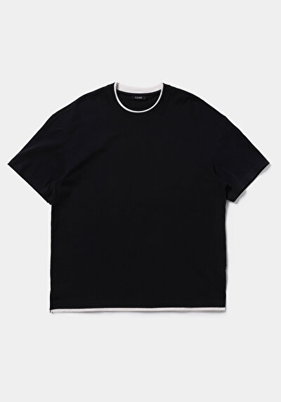 Image de T-shirt À Manches Courtes Noir Oversize Fit Droit Homme