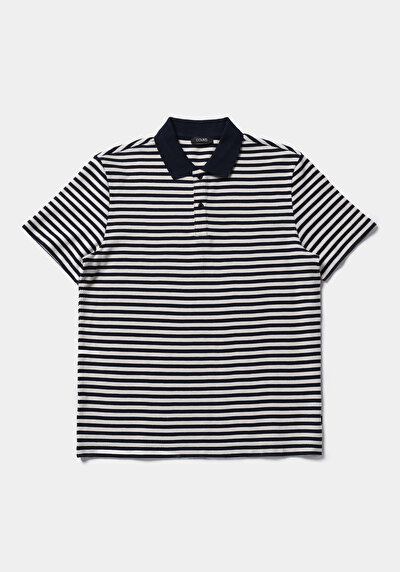 Image de T-shirt Polo À Manches Courtes Marine Rayé Regular Fit Homme