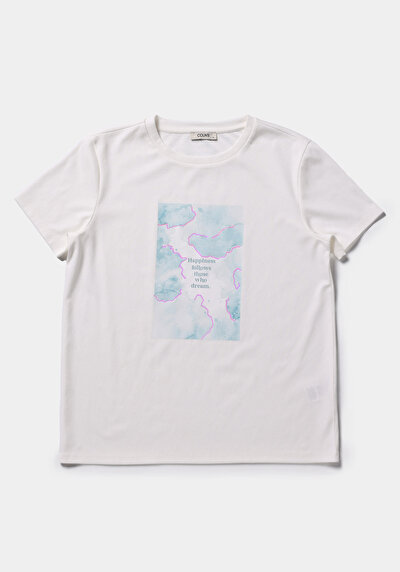 Image de T-shirt À Manches Courtes Blanc Regular Fit Imprimé Femme