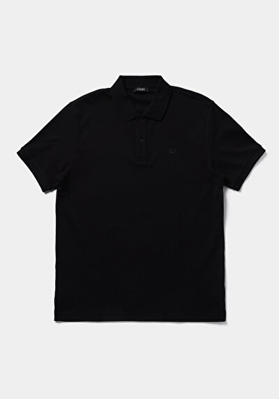 Image de T-shirt Polo À Manches Courtes Noir Droit Regular Fit Homme