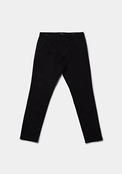 Afficher les détails de Pantalon Noir Straight Leg Medium Rise En Gabardine Slim Fit Homme