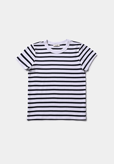 Image de T-shirt À Manches Courtes Marine Slim Fit Rayé Femme