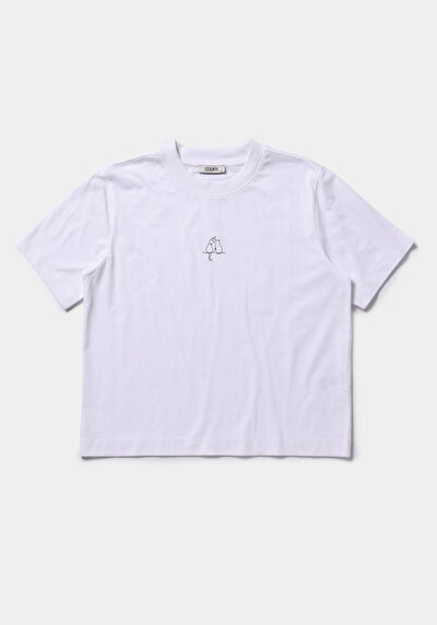 Image de T-shirt À Manches Courtes Blanc Boxy Fit Imprimé Femme