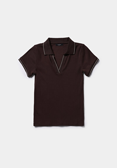 Image de Chemise Polo À Manches Courtes Marron Droit Slim Fit Femme
