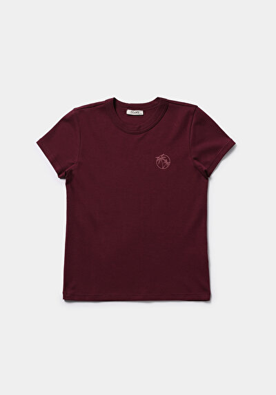 Image de T-shirt À Manches Courtes Violet Slim Fit Imprimé Femme
