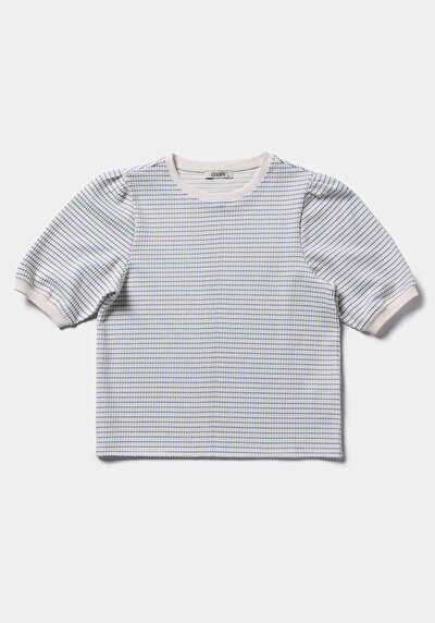 Afficher les détails de T-shirt À Manches Courtes Bleu Slim Fit Rayé Femme
