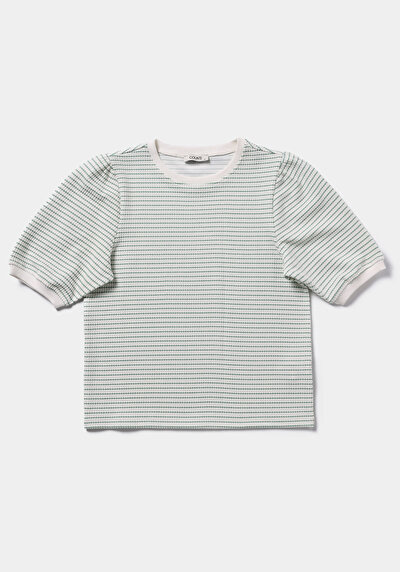 Afficher les détails de T-shirt À Manches Courtes Vert Slim Fit Rayé Femme