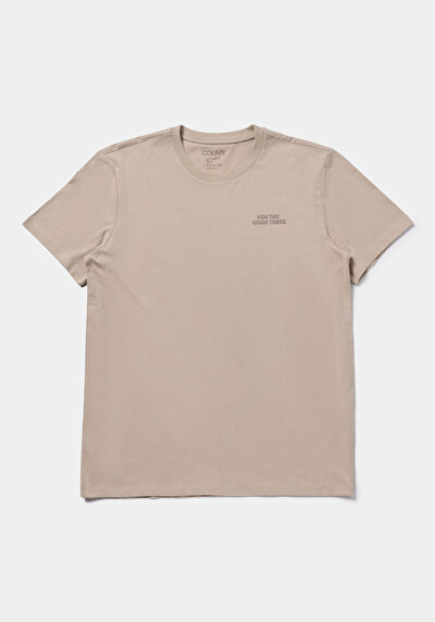 Image de T-shirt À Manches Courtes Beige Regular Fit Droit Homme
