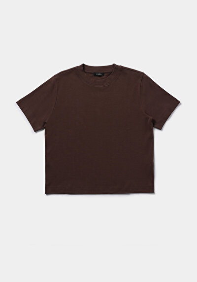 Image de T-shirt À Manches Courtes Marron Boxy Fit Droit Femme