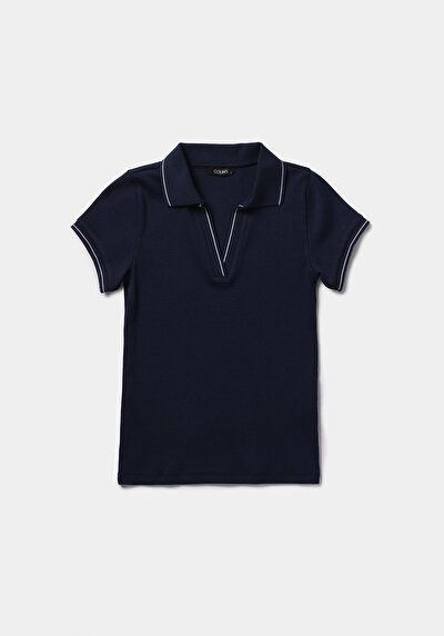 Afficher les détails de Chemise Polo À Manches Courtes Marine Droit Slim Fit Femme