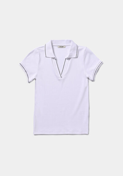 Afficher les détails de Chemise Polo À Manches Courtes Blanc Droit Slim Fit Femme
