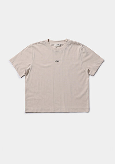 Afficher les détails de T-shirt À Manches Courtes Beige Boxy Fit Imprimé Femme