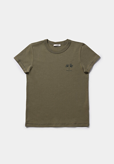 Image de T-shirt À Manches Courtes Vert Slim Fit Imprimé Femme