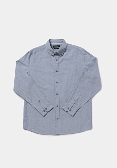 Image de Chemise À Manches Longues Vert Regular Fit Droit Oxford Homme
