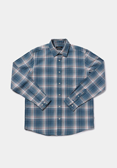 Image de Chemise À Manches Longues Vert Regular Fit Plaid Sergé Homme