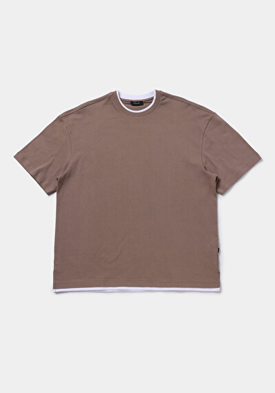 Image de T-shirt À Manches Courtes Marron Oversize Fit Droit Homme