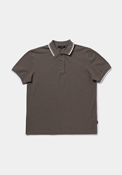Image de T-shirt Polo À Manches Courtes Kaki Droit Regular Fit Homme