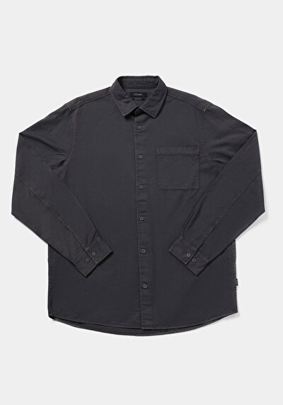 Image de Chemise À Manches Longues Gris Relaxed Fit Droit Sergé Homme
