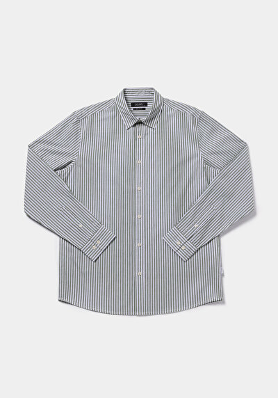 Image de Chemise À Manches Longues Vert Regular Fit Rayé Sergé Homme