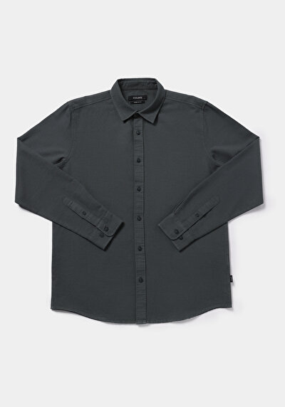 Image de Chemise À Manches Longues Vert Regular Fit Droit Ratière Homme