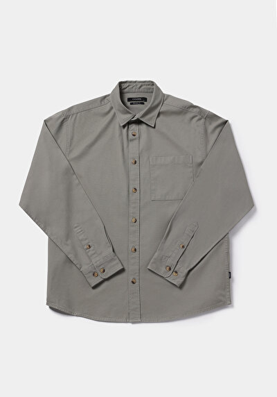 Image de Chemise À Manches Longues Vert Relaxed Fit Droit Ratière Homme