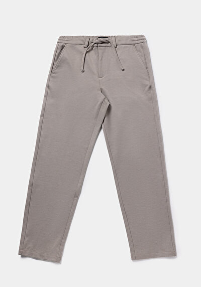 Afficher les détails de Pantalon Beige Straight Leg Medium Rise En Double Face Regular Fit Homme