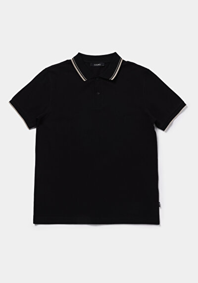 Image de T-shirt Polo À Manches Courtes Noir Droit Regular Fit Homme