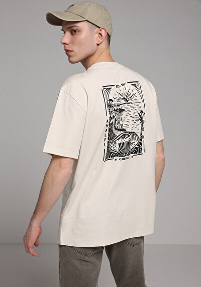 Image de T-shirt À Manches Courtes Beige Comfort Fit Imprimé Homme