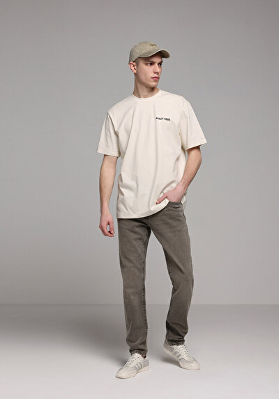 Image de T-shirt À Manches Courtes Beige Comfort Fit Imprimé Homme