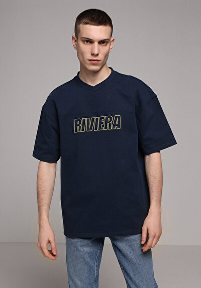 Image de T-shirt À Manches Courtes Marine Oversize Fit Droit Homme