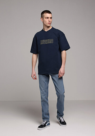 Image de T-shirt À Manches Courtes Marine Oversize Fit Droit Homme