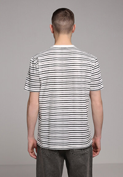 Image de T-shirt À Manches Courtes Gris Regular Fit Rayé Homme