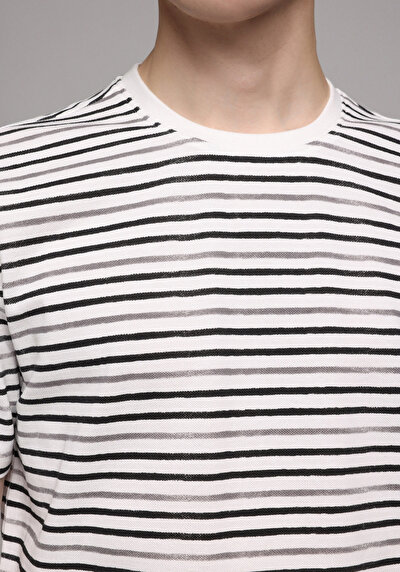 Afficher les détails de T-shirt À Manches Courtes Gris Regular Fit Rayé Homme