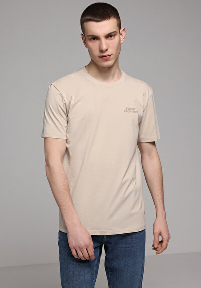 Image de T-shirt À Manches Courtes Beige Regular Fit Droit Homme