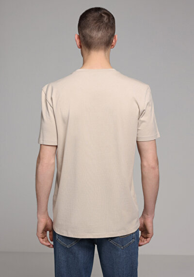 Image de T-shirt À Manches Courtes Beige Regular Fit Droit Homme