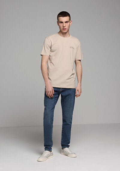 Image de T-shirt À Manches Courtes Beige Regular Fit Droit Homme