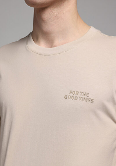 Image de T-shirt À Manches Courtes Beige Regular Fit Droit Homme