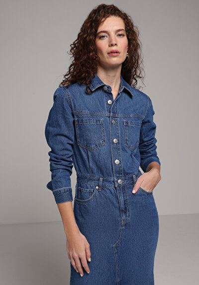 Image de Robe Slim Fit Manches Longues Mdi Jean Femme