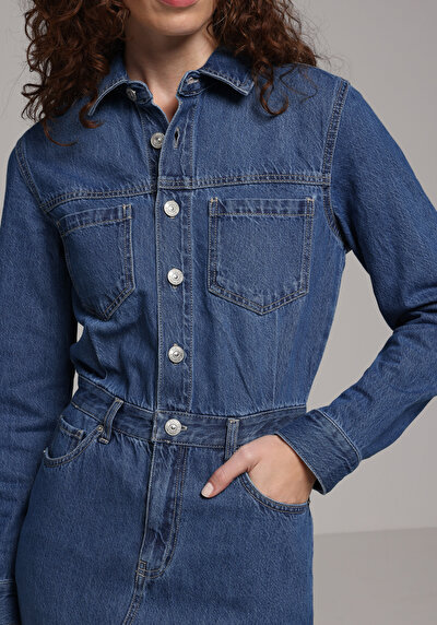 Image de Robe Slim Fit Manches Longues Mdi Jean Femme