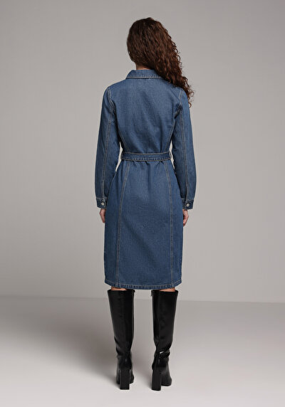Image de Robe Slim Fit Manches Longues Mdi Jean Femme
